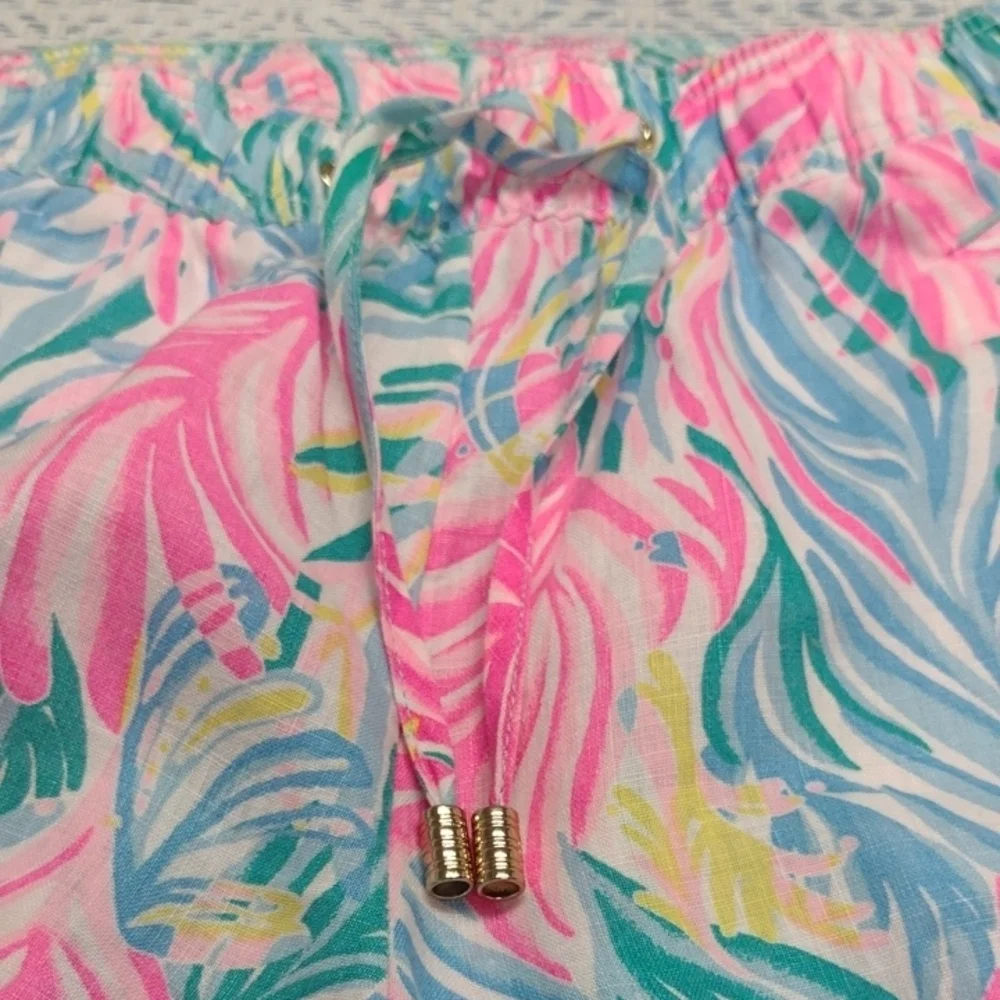 Lilly Pulitzer 100% linen Pink and Blue Tropical Pants - Picture 3 of 16